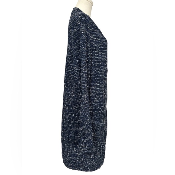 J. Jill Blue Marled Melange Long Knit Open Front Cardigan Sweater Sz M Tall - Picture 5 of 14